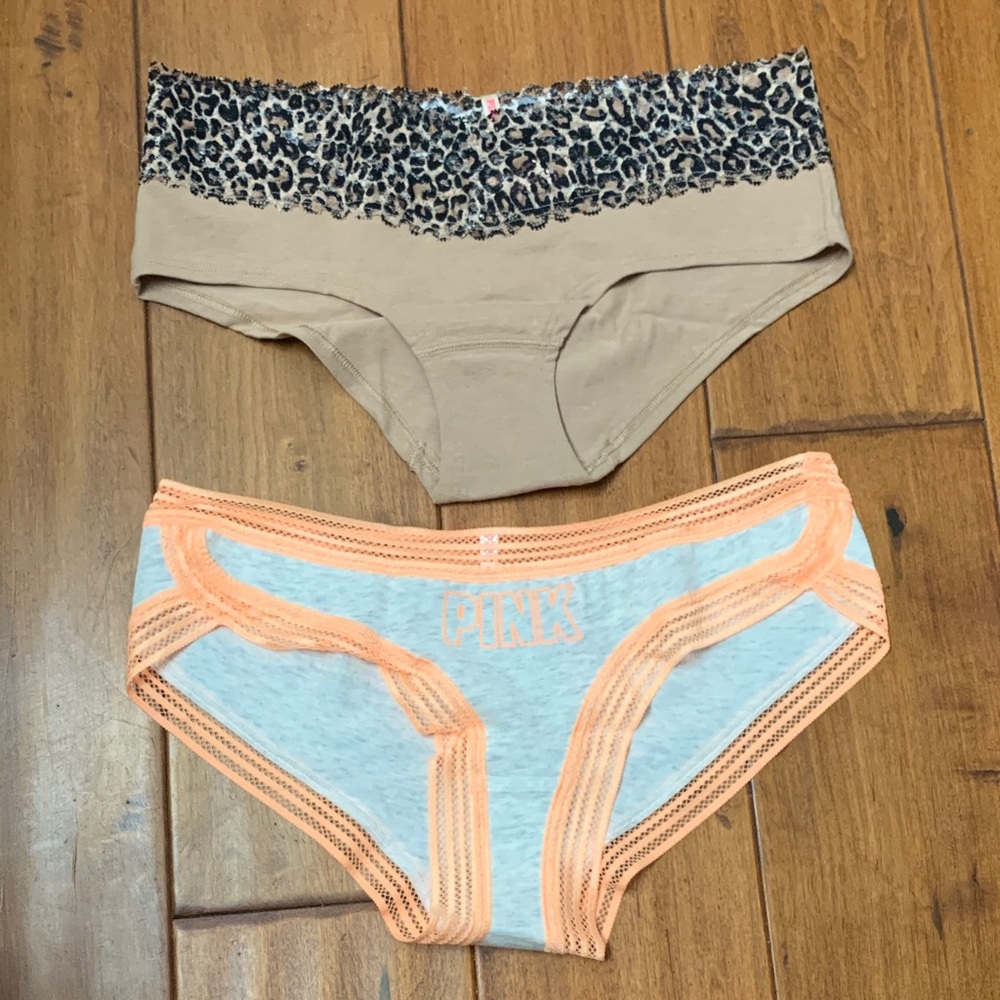 New! Pink Victoria’s Secret Set of 2 extra low rise panties orange/gray & tan S